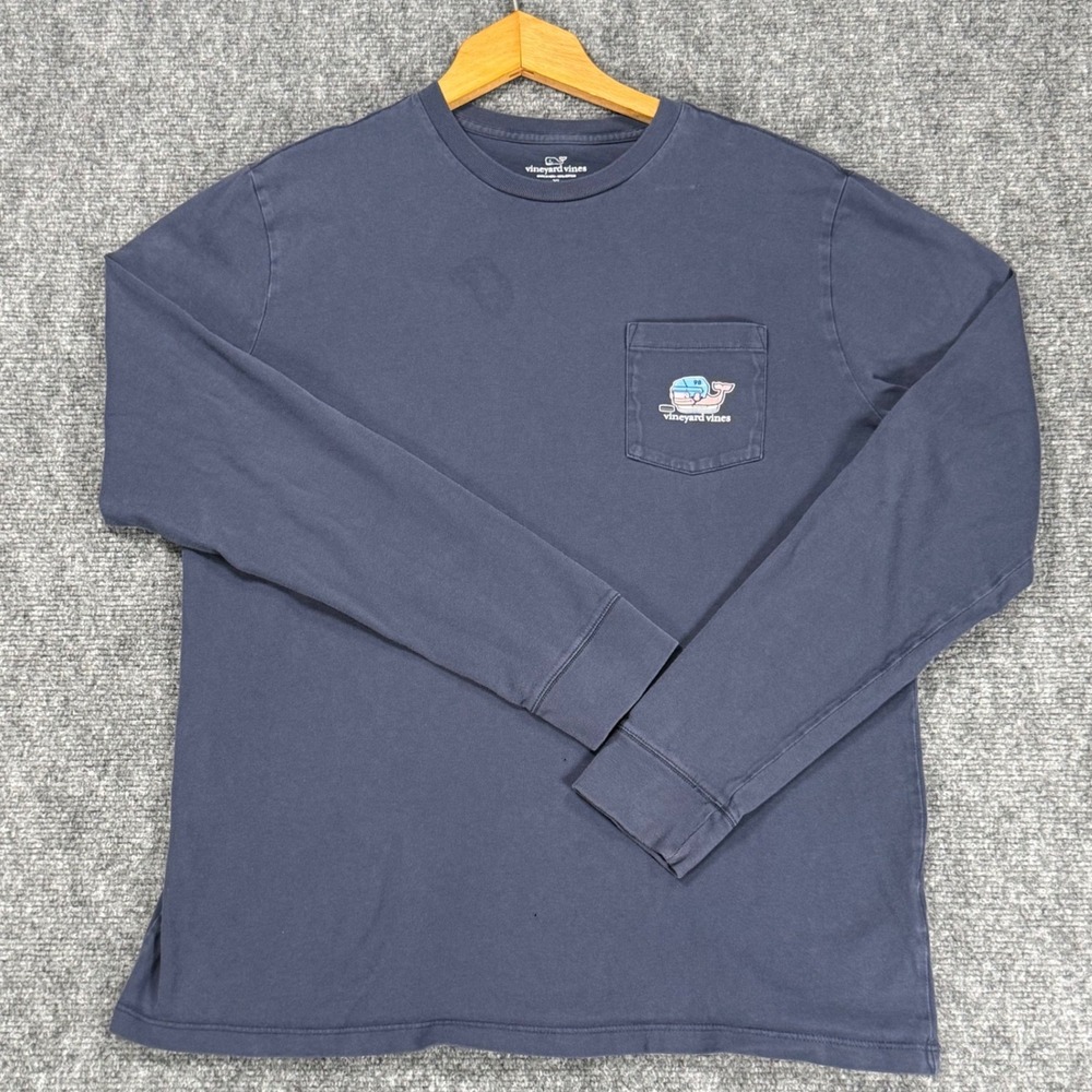Vineyard Vines Boys XL 18 Navy Long Sleeve Pocket Tee Whale Graphic Shirt